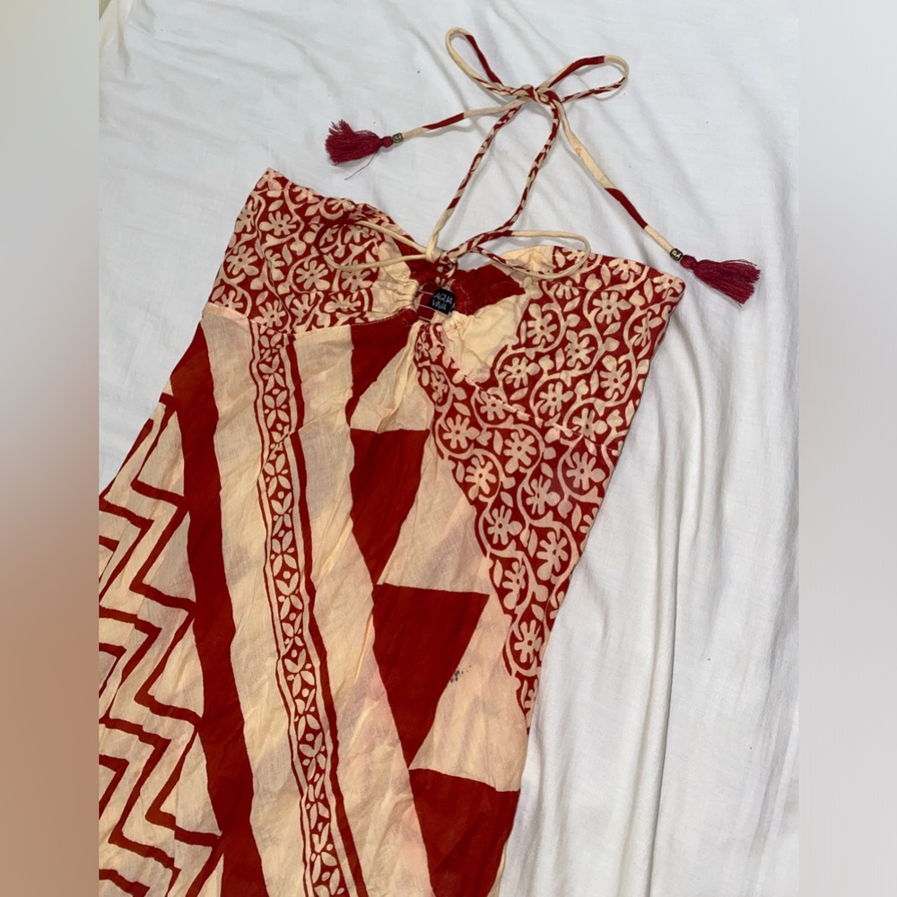 ❌SOLD - Red and Cream Patterned Maxi Dress